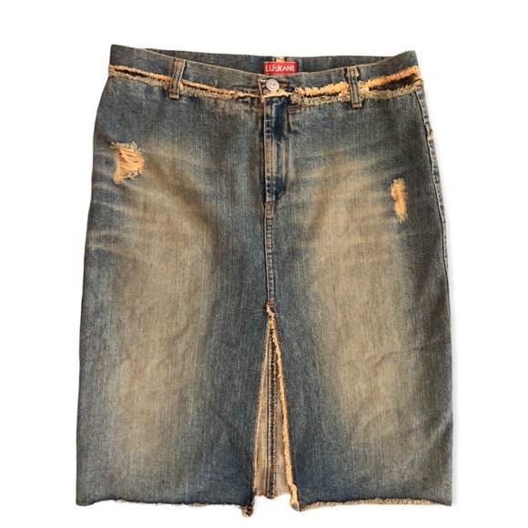 Liu Jo Jeans - Distressed Denim Skirt with Cut Outs Size 28 Y2K early 00s - Picture 1 of 10